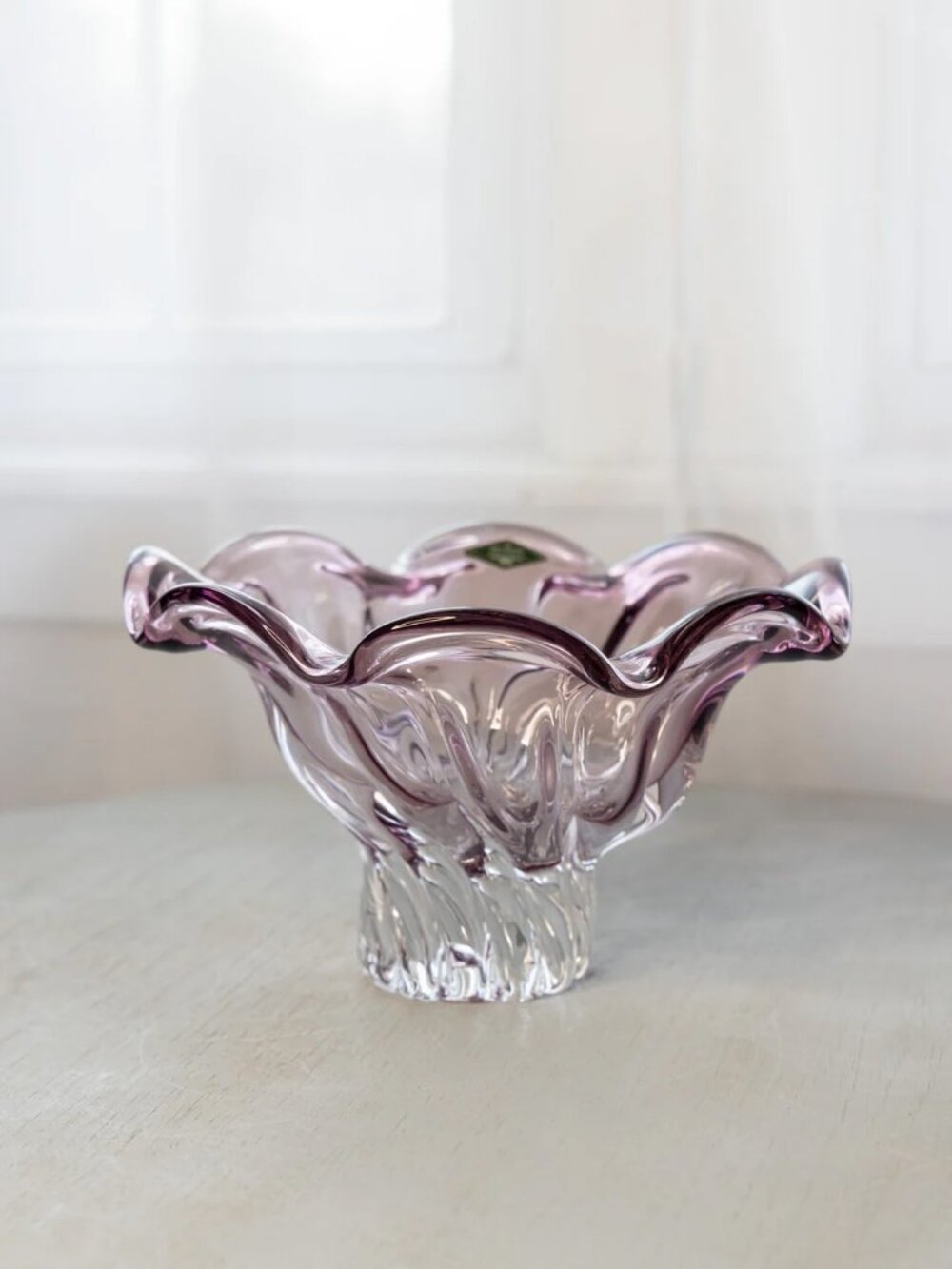 Thick Purple & Clear Shannon Crystal Designs of Ireland Bowl Hand Made in Poland